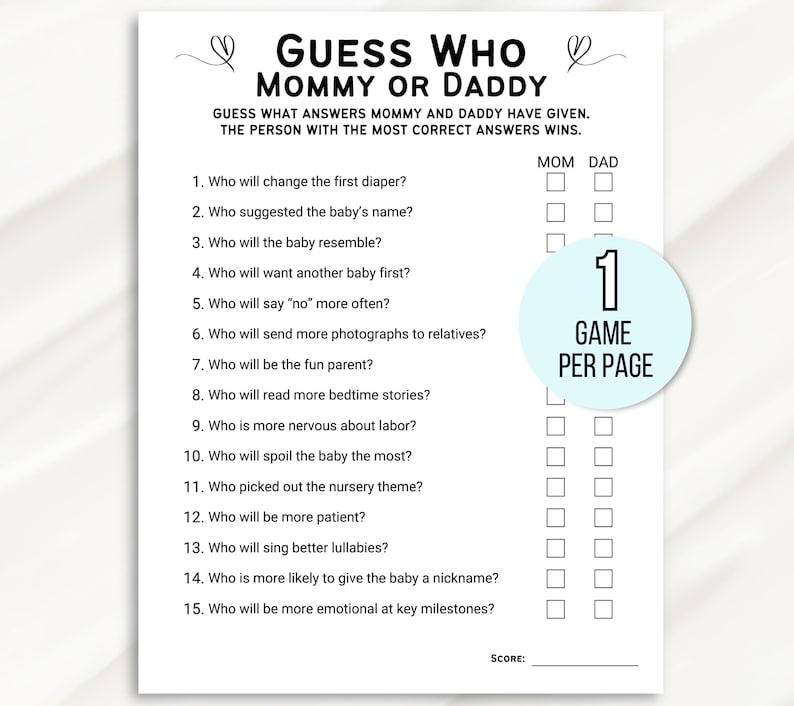 Guess Who Mommy or Daddy Game, Baby Shower Game, Mommy or Daddy Game, Baby Shower Game, Who Said It Trivia Game, Minimalist Baby Shower Game