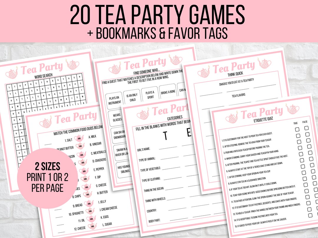 Tea Party Games Printable, Tea Party Activities, Girls Tea Party Games