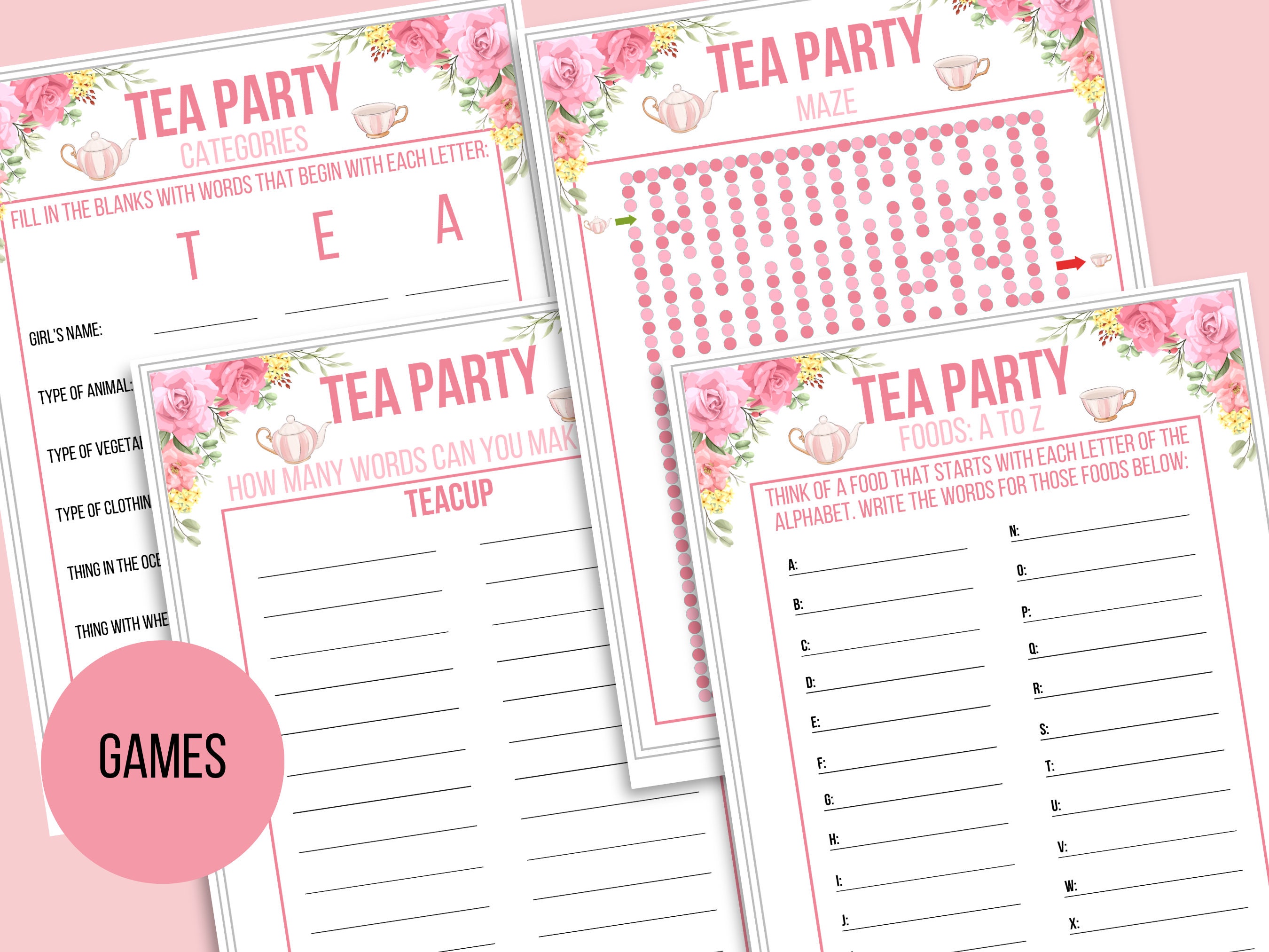 Tea Party Games Printable Bundle Tea Party Activities Ladies - Etsy