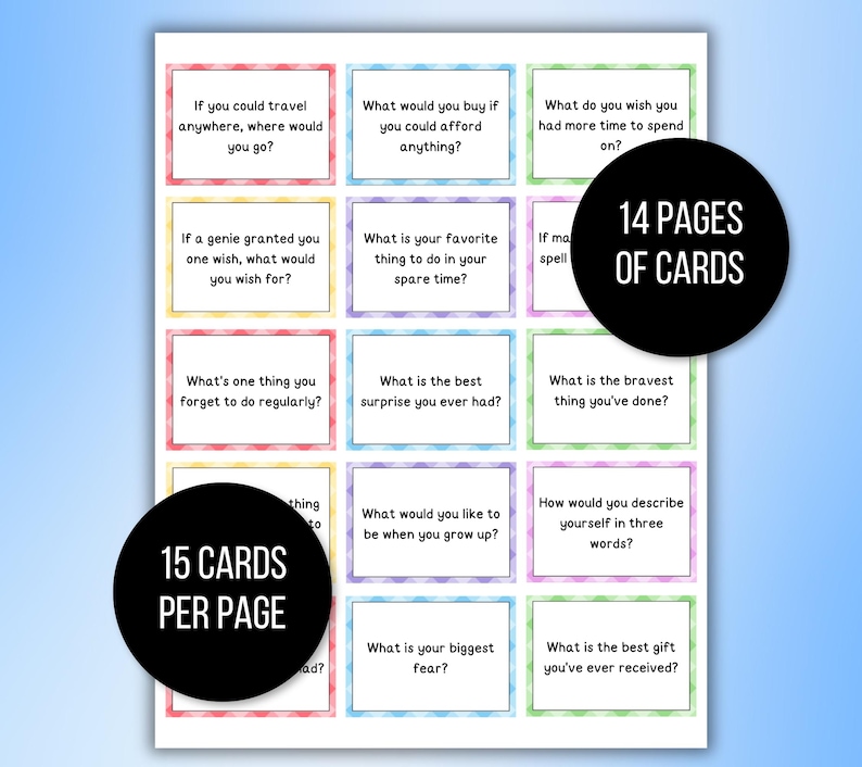 210 Conversation Cards, Conversation Starters, Road Trip Conversation Cards, Family Conversation Starter Cards, Icebreaker Game, Dinner Card