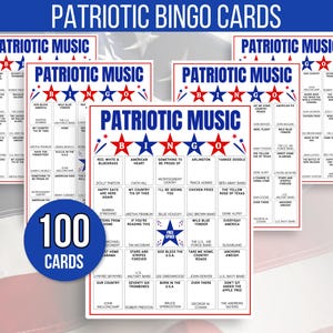 Music Bingo, Patriotic Music Bingo, Fourth of July Bingo Cards, Patriotic Bingo, Independence Day Bingo, 4th of July Game, Veterans Bingo