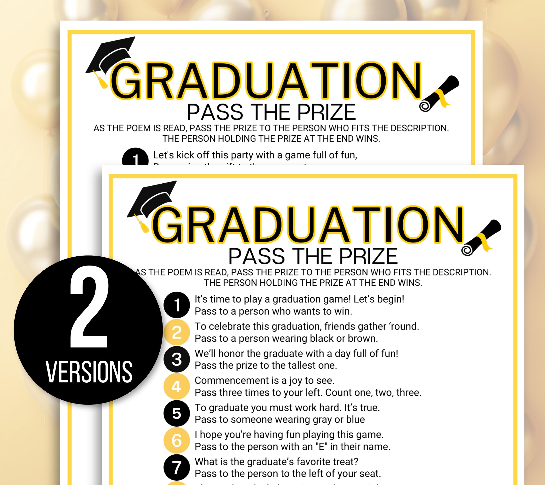 Graduation Pass the Gift Game, Graduation Pass the Prize Game, Graduation Activity, Printable Graduation Game, Pass the Gift Graduation Poem