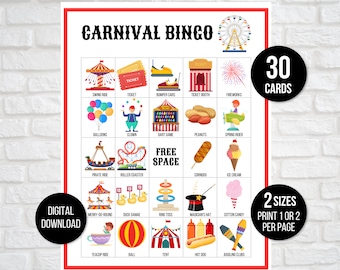 Carnival Bingo, Carnival Game, Carnival Party Activity, Carnival Printable, Circus Carnival Party Game, Circus Birthday Party, Circus Bingo