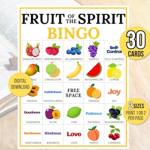 Fruit of the Spirit Bingo, Bible Bingo, 30 Fruit of the Spirit Bingo Cards, Bible Activity For Kids, Bible Game, Fruit of the Spirit Game