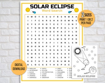 Recherche de mots sur l'éclipse de soleil, jeu amusant sur l'éclipse de soleil, jeu imprimable sur l'éclipse de soleil, jeu sur l'éclipse de soleil pour enfants, feuille de travail sur l'éclipse de soleil