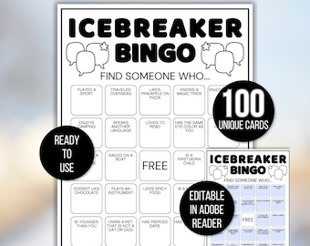 Icebreaker Bingo, Editable Icebreaker Bingo, Find Someone Who Bingo, Find the Guest Bingo, Icebreaker Game, Human Bingo, Find Someone Bingo