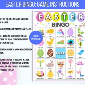 Easter Bingo, 50 Printable Easter Bingo Cards, Easter Activity For Kids, Kids Easter Party Game, Easter Classroom Activity, Easter Game