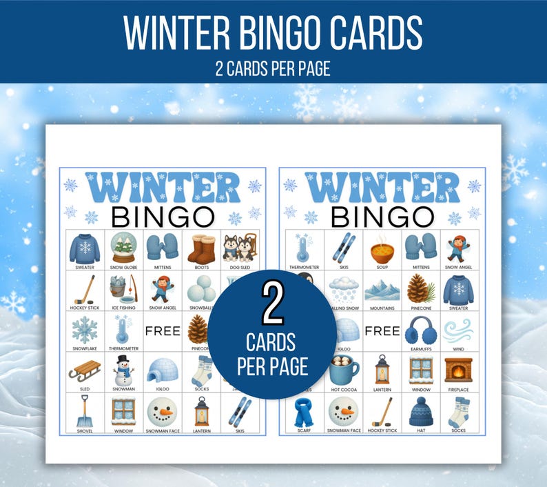 Winter Bingo, 60 Winter Bingo Cards, Winter Games, Winter Activity For Kids, Kids Winter Party Game, Winter Classroom Activity, Winter Games image 4