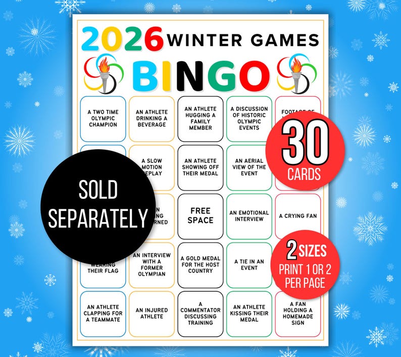 Winter Games Bingo, 50 Winter Games Bingo Cards, Winter Games, Winter Games Activity, Kid's Printable Bingo, Kids Winter Games, Sports Bingo
