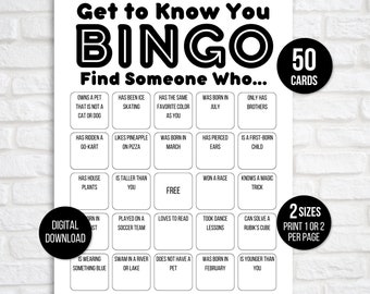 Leer je bingo kennen, vind iemand die bingo, vind de gastbingo, ijsbrekerbingo, ijsbrekerspel, ijsbrekeractiviteit, menselijke bingo