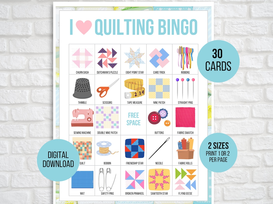 Quilt Bingo, 30 Printable Quilt Bingo Cards, Quilting Bingo, Quilting
