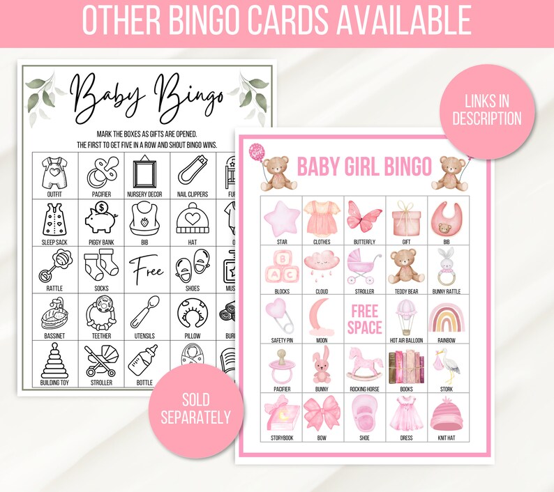 Baby Girl Bingo, 50 Baby Shower Bingo Cards, Baby Girl Shower Printable ...