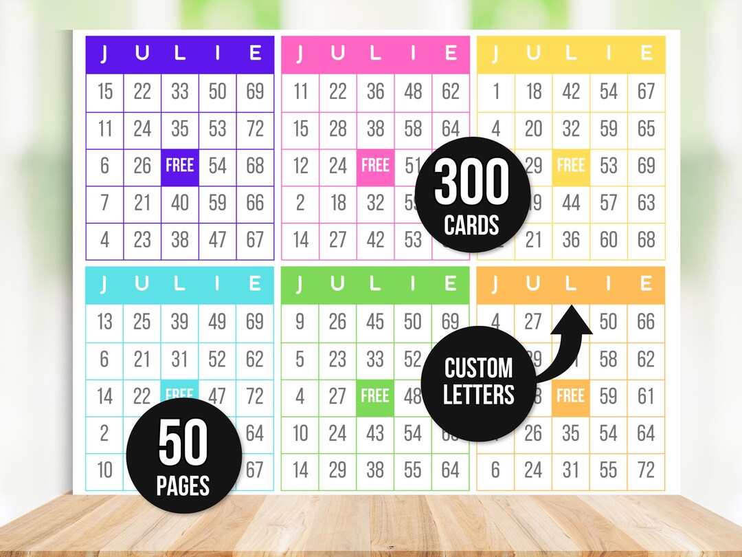 300 Custom Bingo Cards, 6 per Page, Fun Party Game, Classroom Activity ...