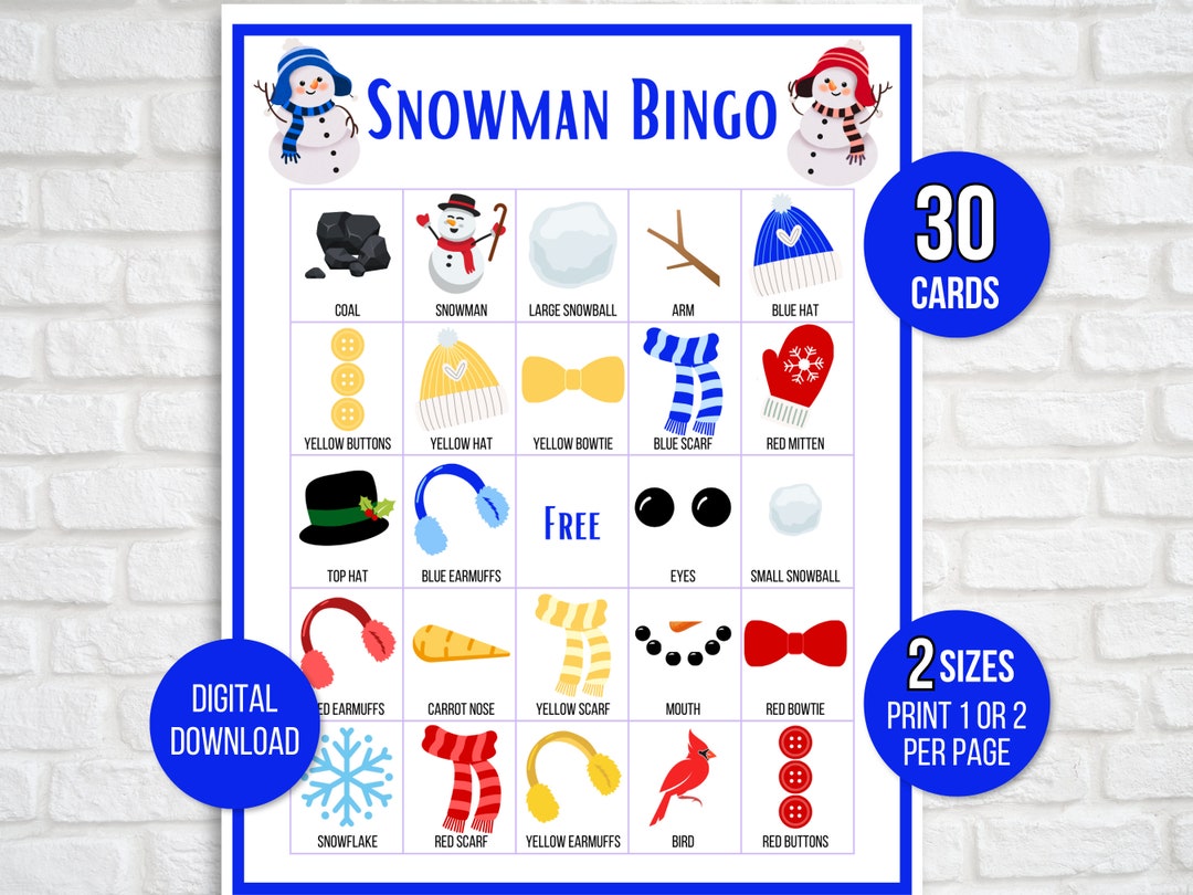 Snowman Bingo, 30 Printable Snowman Bingo Cards, Winter Bingo, Winter ...