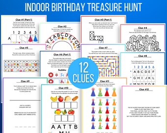 Indoor Birthday Treasure Hunt For Older Kids, Birthday Scavenger Hunt, Treasure Hunt Birthday Clues, Kids Birthday Escape Room Puzzles