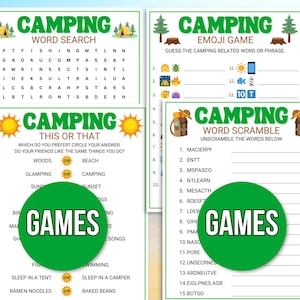 Camping Games, Camping Party Games, Camping Activities, Camping Games for Kids, Camping Printable, Camping Activities, Camping Games Bundle
