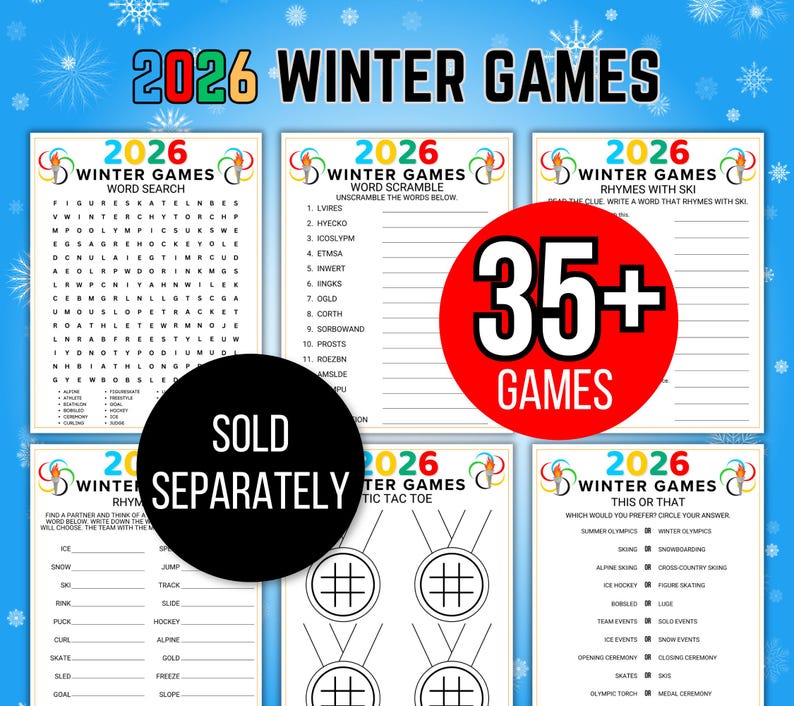 Winter Games Bingo, 50 Winter Games Bingo Cards, Winter Games, Winter Games Activity, Kid's Printable Bingo, Kids Winter Games, Sports Bingo