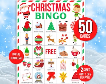 Christmas Bingo, 50 Christmas Bingo Cards, Christmas Activity, Kids Christmas Party Game, Christmas Classroom Activity, Cute Christmas Bingo