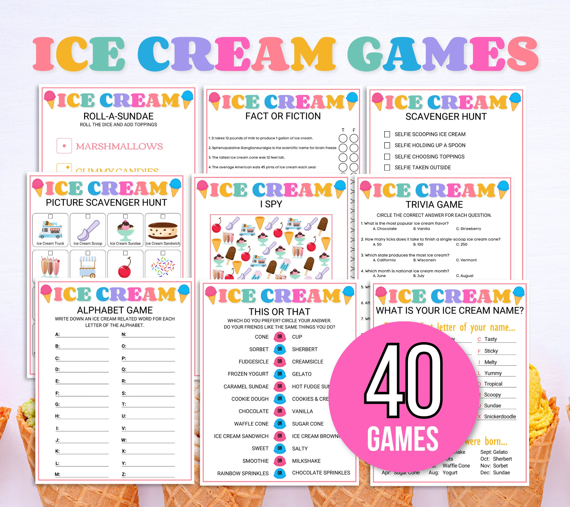 Ice Cream Party Games Bundle, Ice Cream Games, Ice Cream Activities, Summer Games Bundle, Ice Cream Social Games, Ice Cream Birthday Party