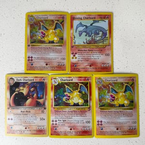 Charizard Classic 1e editie set van 5 holografische Pokemon-proxy's - handgemaakte replica