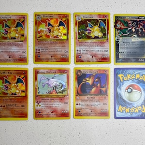 Glurak Vintage Set von 7 Holographischen Pokemon Proxy - Handgemachte Nachbildung