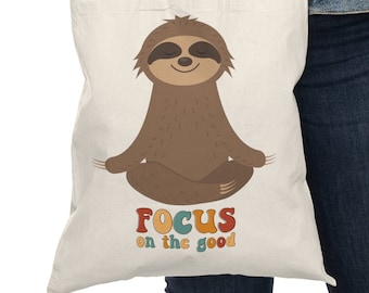 Tote Bag with Cute Meditating Sloth, Inspirational Gift, Birthday Gift, Meditation or Yoga Bag, Animal Lovers, Everyday Bag