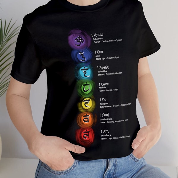 The Chakras in Bright Colors with its Meaning on this 100% Cotton Super Comfortable Tee