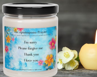 The Powerful Ho'oponopono Prayer for your Meditation and Yoga Practices, on this Scented Vegan Candle, Great Gift