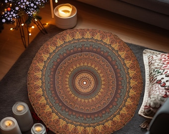 Boho getuft kussen op ronde vloer, meditatie-yogakussen, boho-chique stoelen