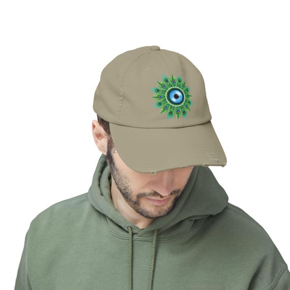 Evil Eye Mandala Cap: Distressed Cotton Twill, Beach Yoga  display picture 3