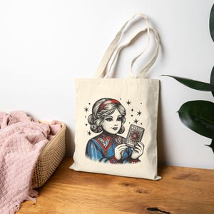 Tarot Kartenleser Canvas Einkaufstasche, Soulful Geschenk, tolles Geschenk für Ihren Tarot Kartenleser, Positive Vibes Einzigartige Tasche, tägliche Tasche, wiederverwendbare Tasche