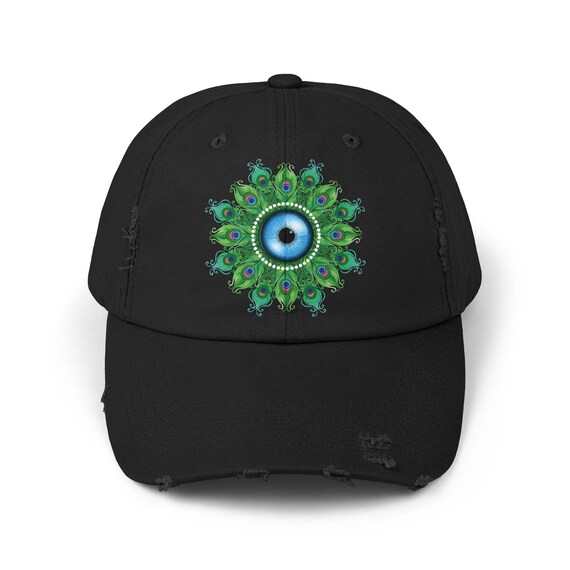 Evil Eye Mandala Cap: Distressed Cotton Twill, Beach Yoga  display picture 1
