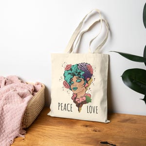 PEACE & LOVE Tote Bag, Yoga and Meditation Tote, Beach Summer Tote, Every Day Fun Tote Bag, Vacation Tote for your Souvenirs