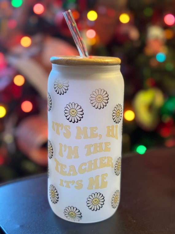 Teacher Gift Glass Tumbler with Glass Straw