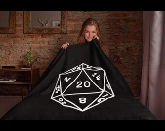 Roll for initiative D20 Dungeons and dragons Arctic Fleece Blanket white on black