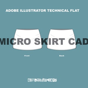 Micro mini skirt - Fashion Design Digital Template - Flat Sketch Tech Drawing-Illustrator Ai. PDF Vector CAD Download File