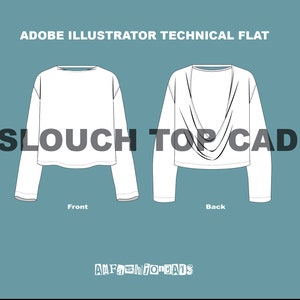 Slouch topp - Digital mall för modedesign - Platt skiss teknisk ritning - Illustrator Ai. PDF-vektor CAD-nedladdningsfil