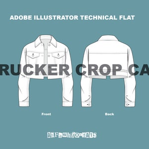 May include: A white denim trucker jacket with a cropped hem. The jacket has a button closure, two chest pockets, and long sleeves. The text "TRUCKER CROP CAD" is printed in black on the image.