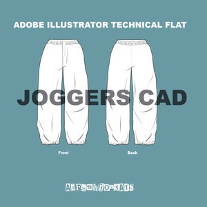 Joggers - Fashion Design Digital Template - Flat Sketch Tech Drawing-Illustrator Ai. PDF Vector CAD Download File