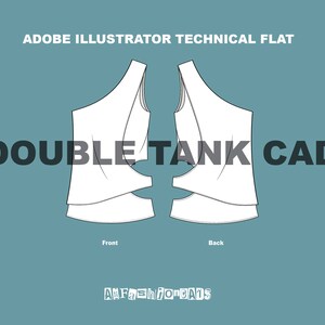 May include: Technical flat illustration of a double tank top design. The front and back views are shown. The text "DOUBLE TANK CAD" is displayed above the illustration.