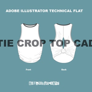 Knytbar crop top - Digital mall för modedesign - Platt skiss teknisk ritning - Illustrator Ai. PDF-vektor CAD-nedladdningsfil