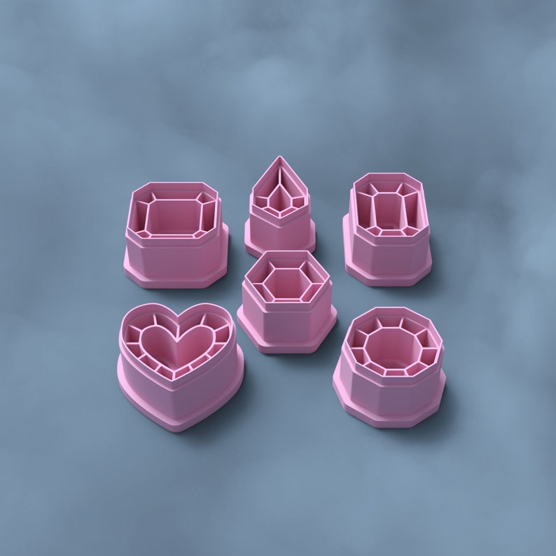 6 Gems Cookie Cutter Digital Download, Sharp Edge Polymer Clay Cookie