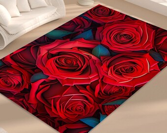 Red Flower Rugs/Ethnic Rugs, Rugs For Living Room, Home Decor, Carpet, Rugs for bedroom