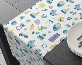 Baby Shower Table Runner Blue Baby Shower Decorations for Boy Gender Reveal Party Decor Teddy Bear Table Decor