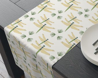 Camino de mesa de libélula, camino de mesa botánico, camino de mesa de bosque, decoración de mesa caprichosa, mantelería natural, decoración de fiesta de insectos