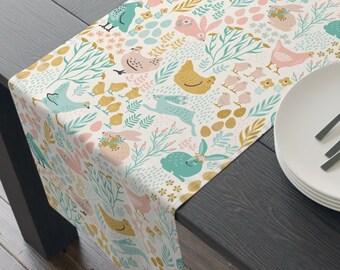 Easter Table Runner | Pastel Spring Table Decor | Easter Egg Table Decorations | Chicken Kitchen Decor