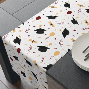 Graduation Table Runner for Graduation Party Table Decor Maroon Gold Graduation Decor Cap & Diploma Table Decorations