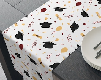 Graduation Table Runner for Graduation Party Table Decor Maroon Gold Graduation Decor Cap & Diploma Table Decorations