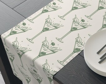 Dirty Martini Table Runner Martini Table Decor Vintage Cocktail Table Runner Green Martini Party Decor Martini Bachelorette Decor