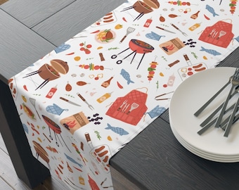 Camino de mesa para barbacoa, decoración para fiestas de barbacoa, decoración de mesa para barbacoa, decoración de mesa de verano, decoración para fiestas de carnes, decoración de mesa para parrilla